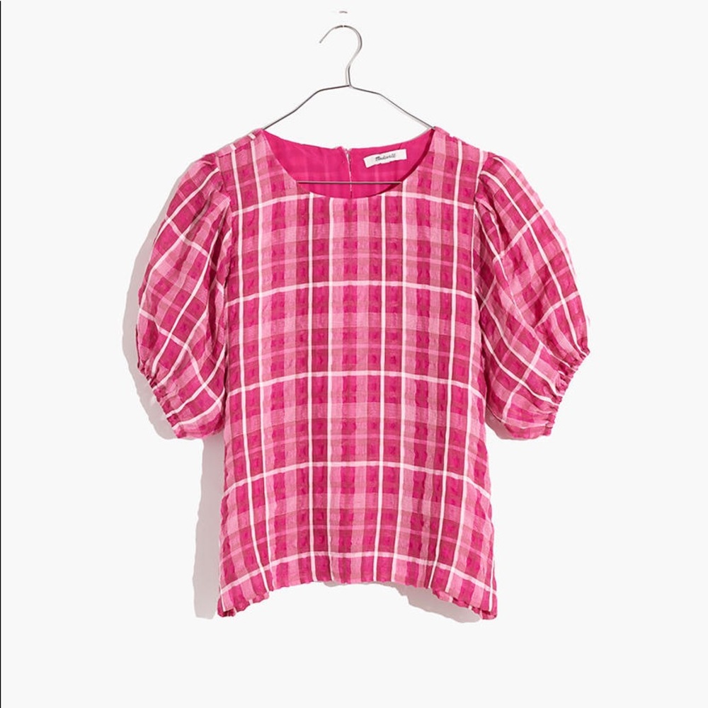 Madewell Plaid Puff-Sleeve Top